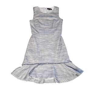 Preppy French Girl Size 2 Gray Tweed Structured Dress Peplum Hem Banana Republic